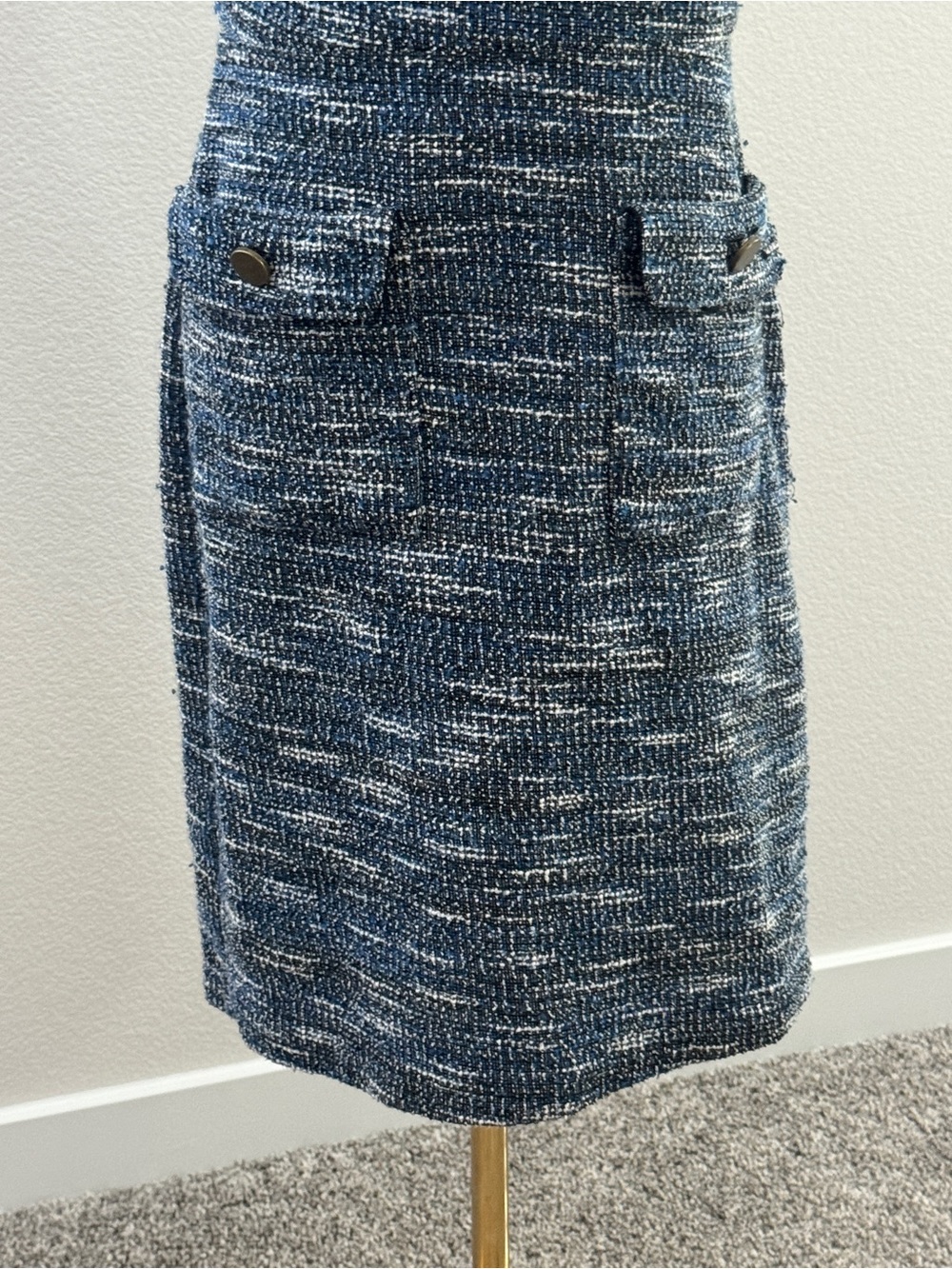 LOFT Blue-White Tweed Short-Sleeve Sheath Dress - Picture 2 of 6